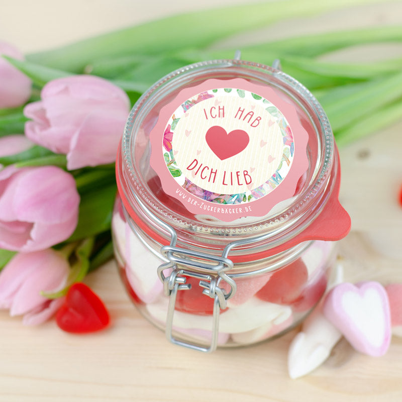 “Hab Dich Lieb“-Glas – Gummibärchen-Geschenk zum Valentinstag & Jahrestag (280g)