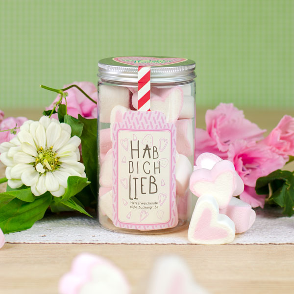 „Dosis Hab dich lieb“ – Rosa Marshmallow-Herzen als süßes Valentinstagsgeschenk