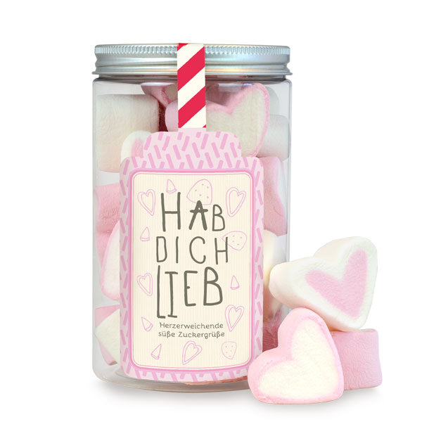 „Dosis Hab dich lieb“ – Rosa Marshmallow-Herzen als süßes Valentinstagsgeschenk