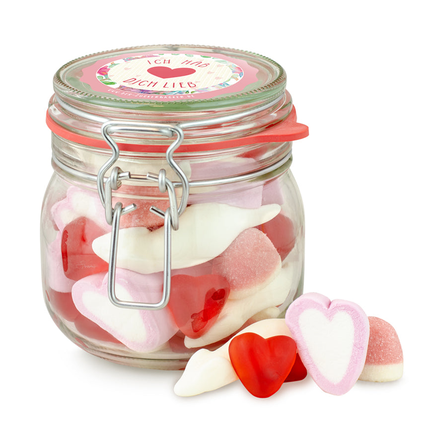 “Hab Dich Lieb“-Glas – Gummibärchen-Geschenk zum Valentinstag & Jahrestag (280g)