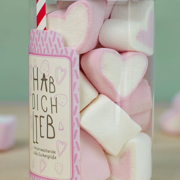 „Dosis Hab dich lieb“ – Rosa Marshmallow-Herzen als süßes Valentinstagsgeschenk