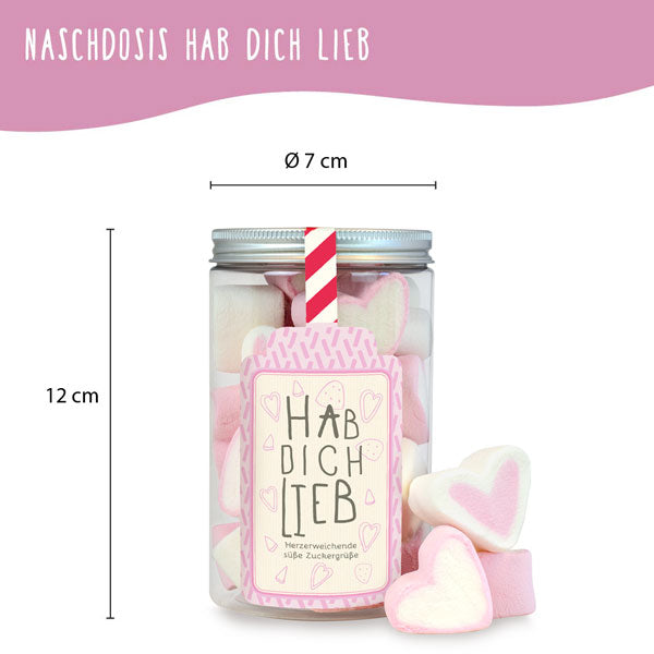 „Dosis Hab dich lieb“ – Rosa Marshmallow-Herzen als süßes Valentinstagsgeschenk