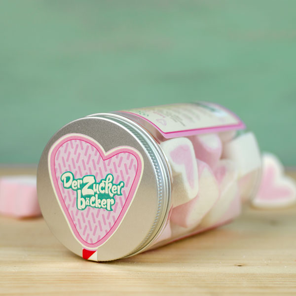 „Dosis Hab dich lieb“ – Rosa Marshmallow-Herzen als süßes Valentinstagsgeschenk