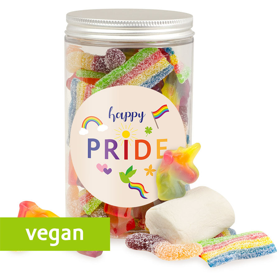 Be Proud - vegane Regenbogen-Süßigkeiten in Geschenk-Dose für Vielfalt & Liebe