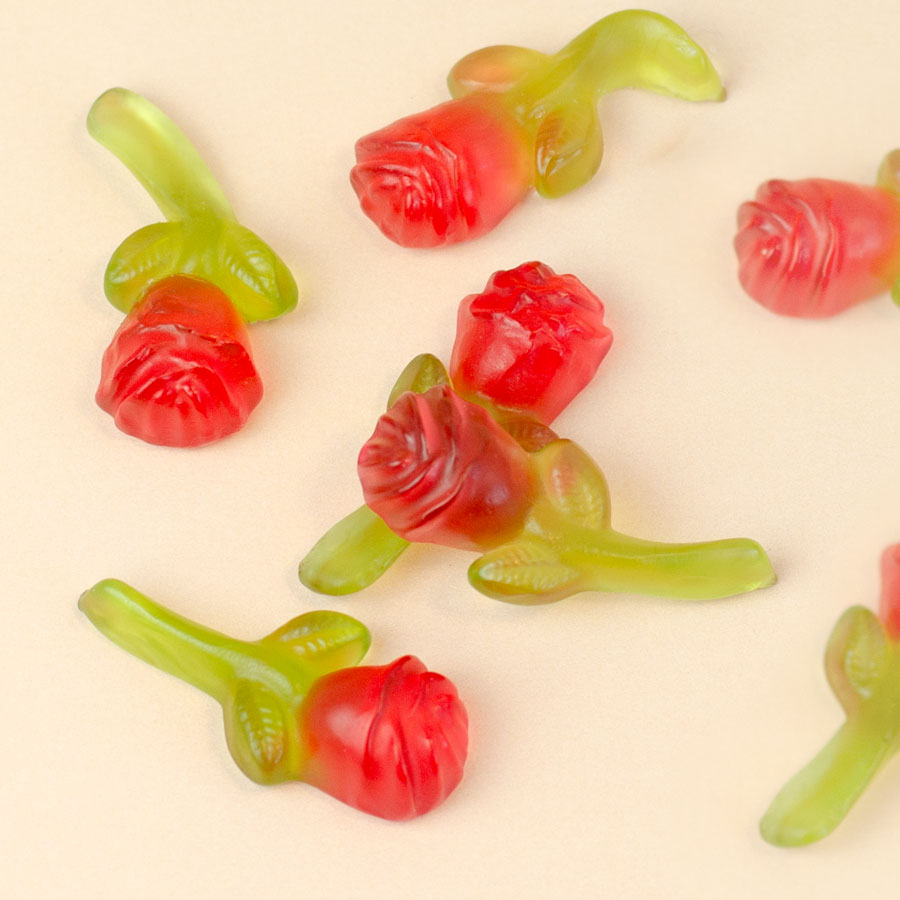 „Love is sweet“ Naschportion – Fruchtgummi-Rosen als Gastgeschenk für Hochzeit & Valentinstag