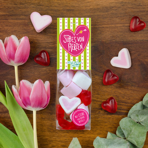 „Süßes von Herzen“ Naschbeutel – Fruchtgummi-Herzen liebevoll verpackt zum Valentinstag