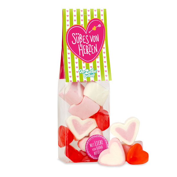 „Süßes von Herzen“ Naschbeutel – Fruchtgummi-Herzen liebevoll verpackt zum Valentinstag